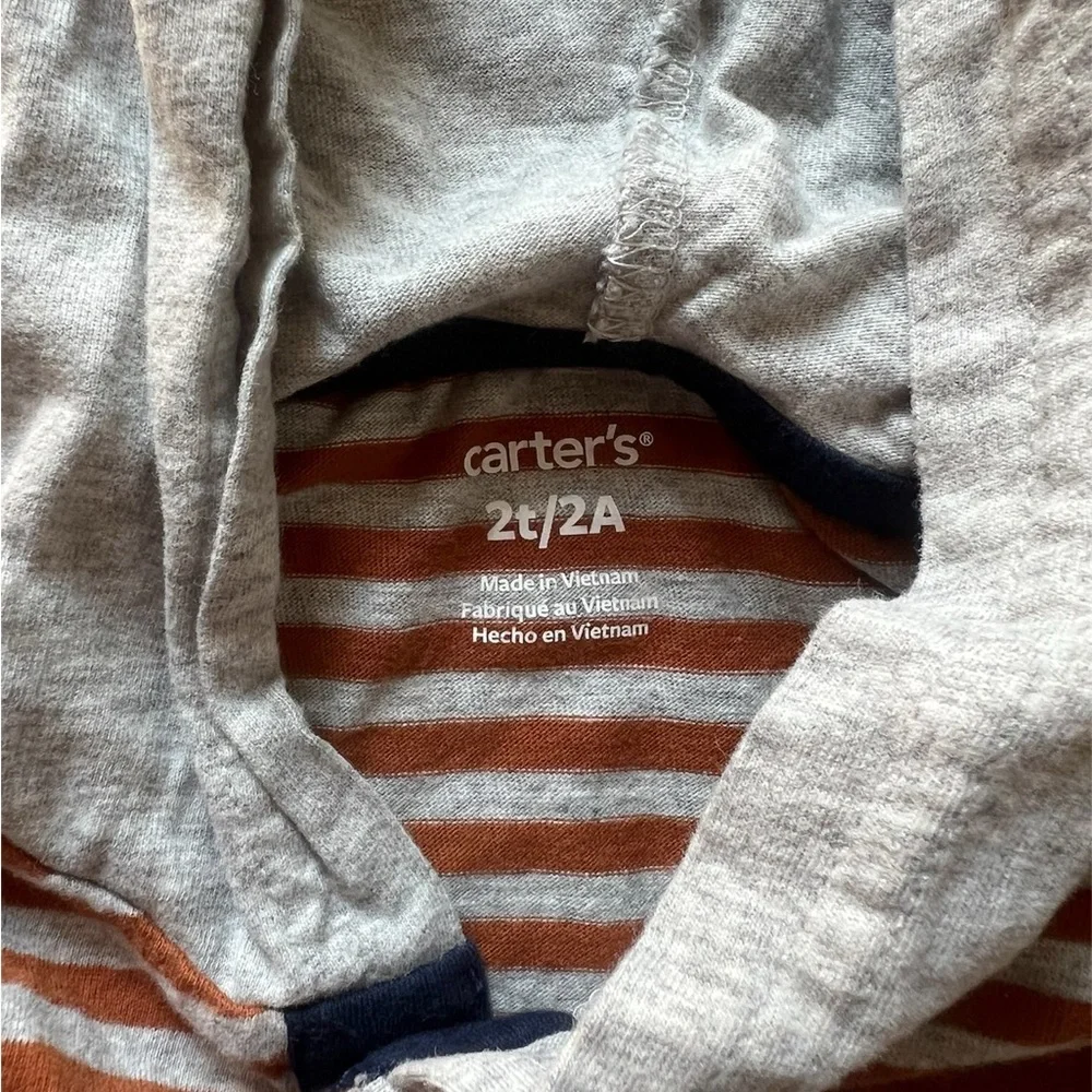 Carter’s Toddler Boy Brown Gray Striped Hoodie | 2T